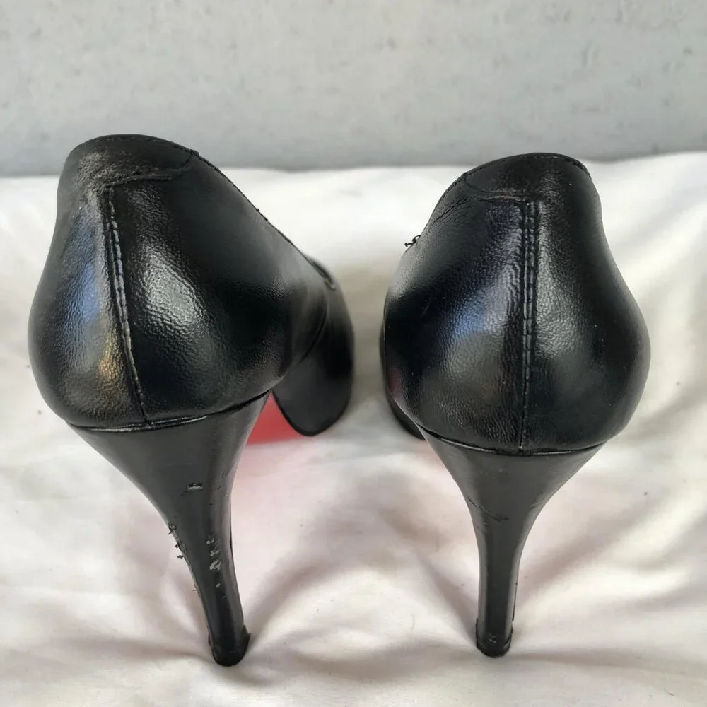 Christian Louboutin Shoes Womens Size 35 Black Peep Toe Pumps Red Sole Italy - Picture 12 of 16